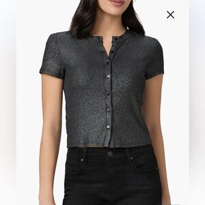 NWT PAIGE Arren Short Sleeve Metallic Rib Short Sleeve Top